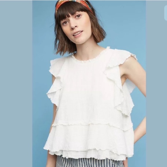 Anthropologie Tops - Anthropologie Maeve Cascading Tiered White Ruffle Top